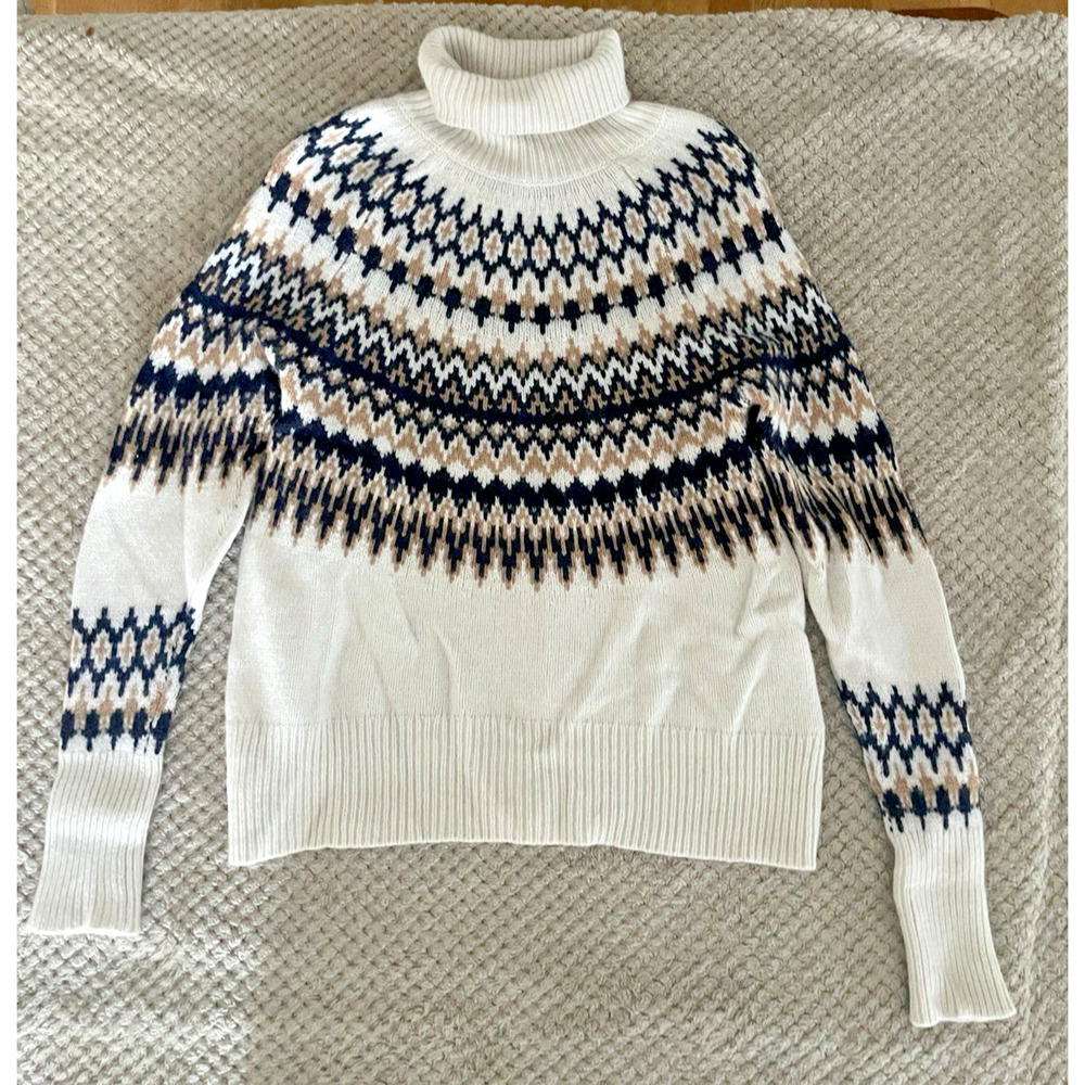 Vineyard Vines Women's XS Turtleneck Nordic Fair Isle Merino Wool Cotton Sweater